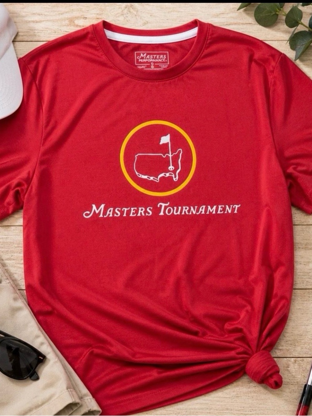 Masters Tournament Red Performance T-Shirt Augusta Golf Logo Activewear Size Sm